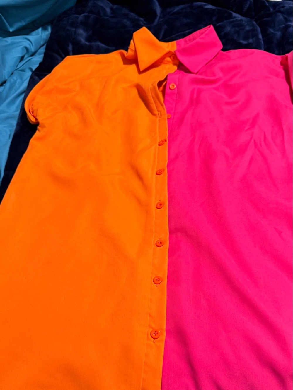 SHEIN Orange and Hot Pink Short-Sleeve Button-Down Shirt
